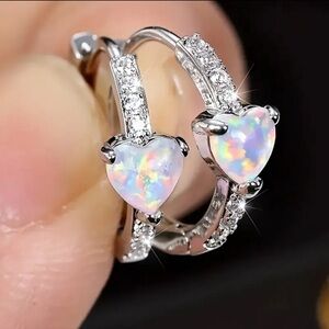 Heart-Shaped Synthetic Opal & Cubic zirconia Hoop Earrings